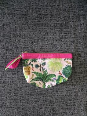 Estee Lauder Pink Tropical Leaf Print Cosmetic Make Up Bag